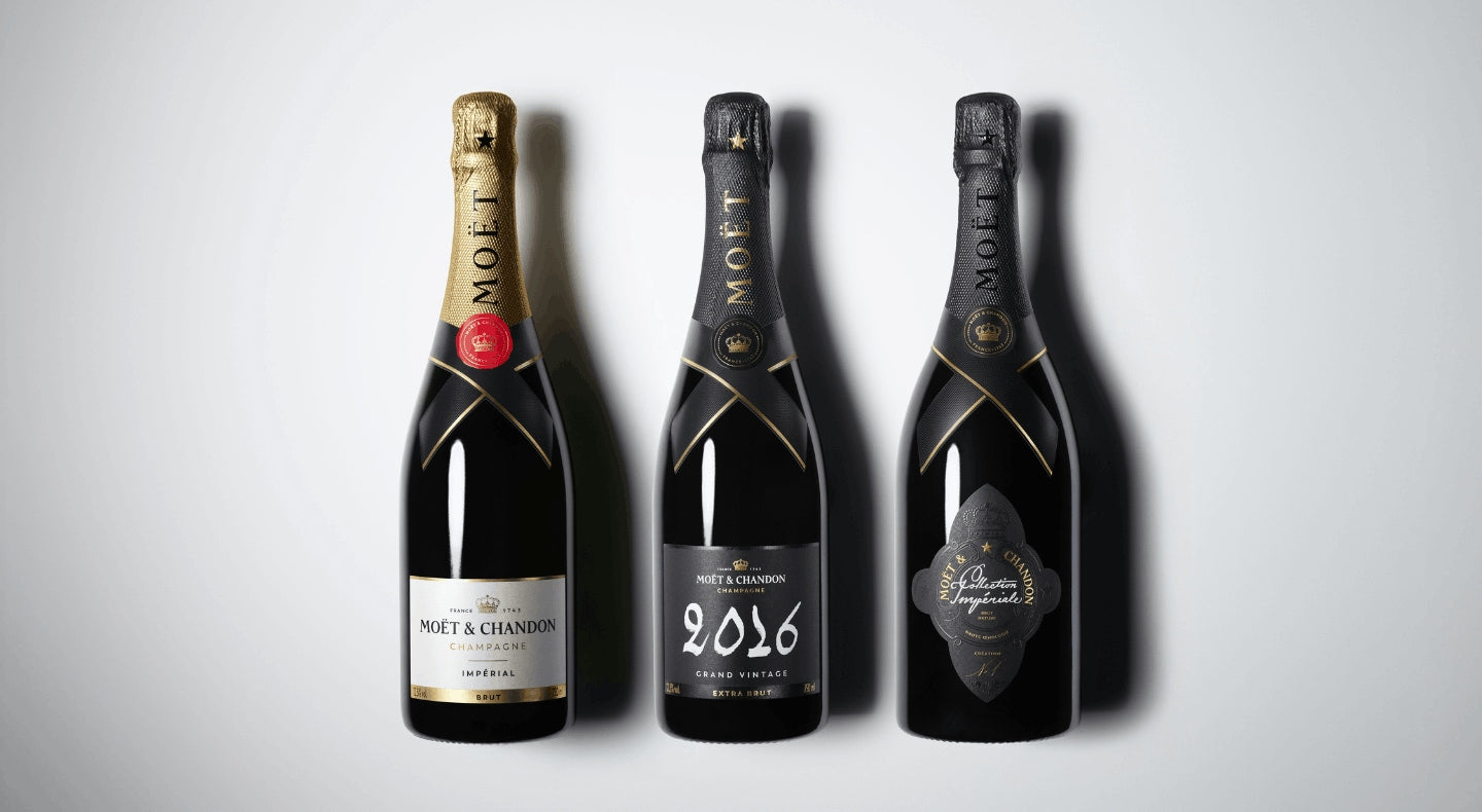 Moet champagne har tre kategorier champagne, her vises de tre