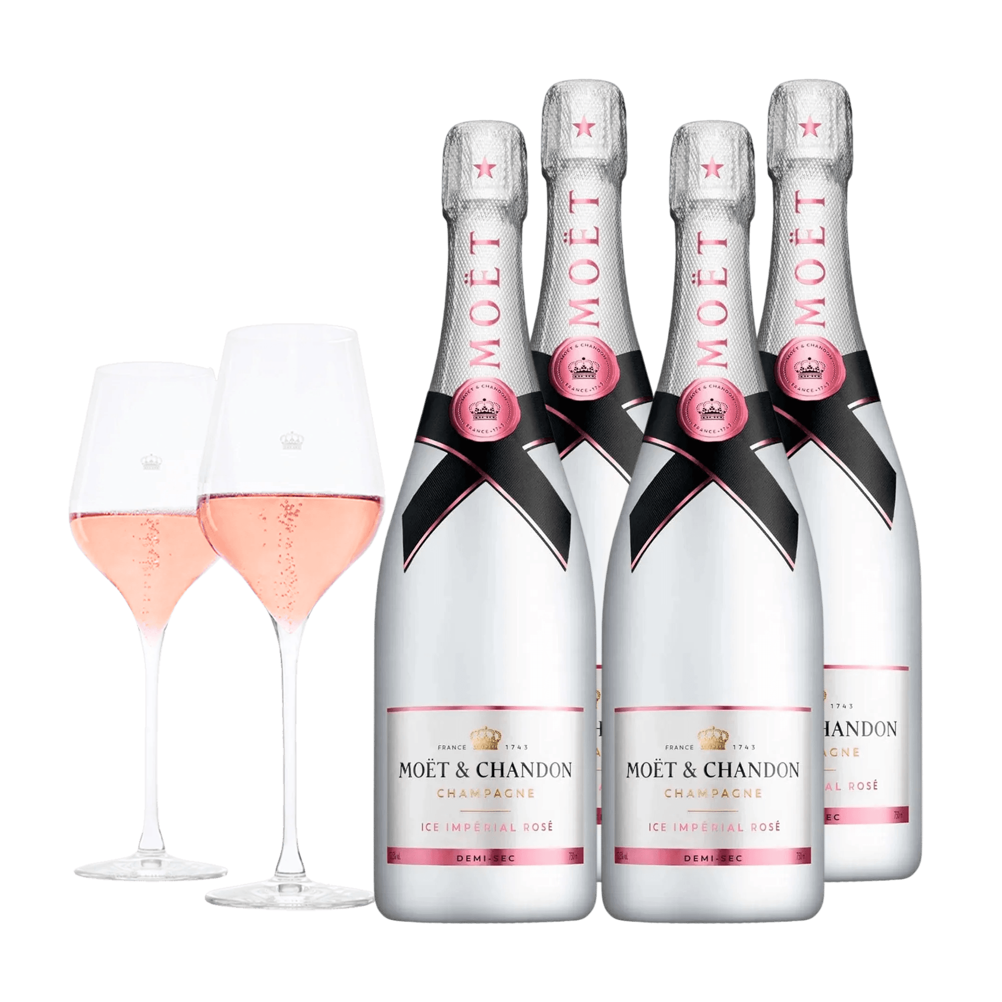 Champagne Moët & Chandon ICE Imperial Rosé 75 cl. (4 stk. + 2 Moët glas)