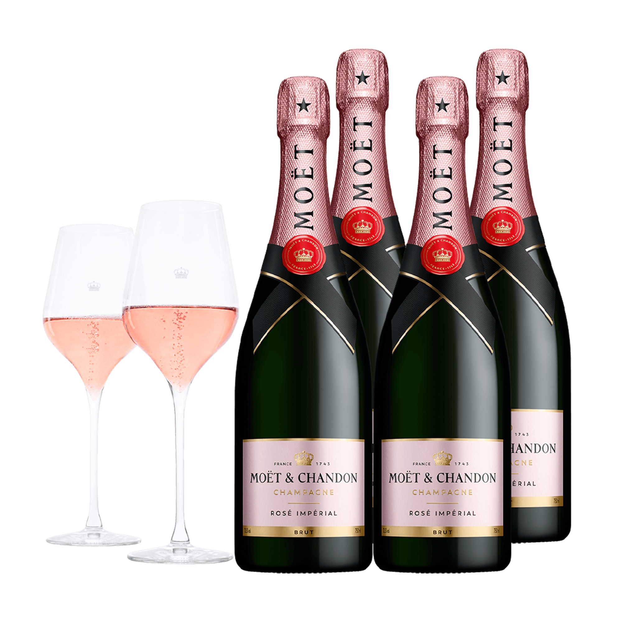 Champagne Moët & Chandon Rosé Imperial 75 cl. (4 stk. + 2 Moët glas)