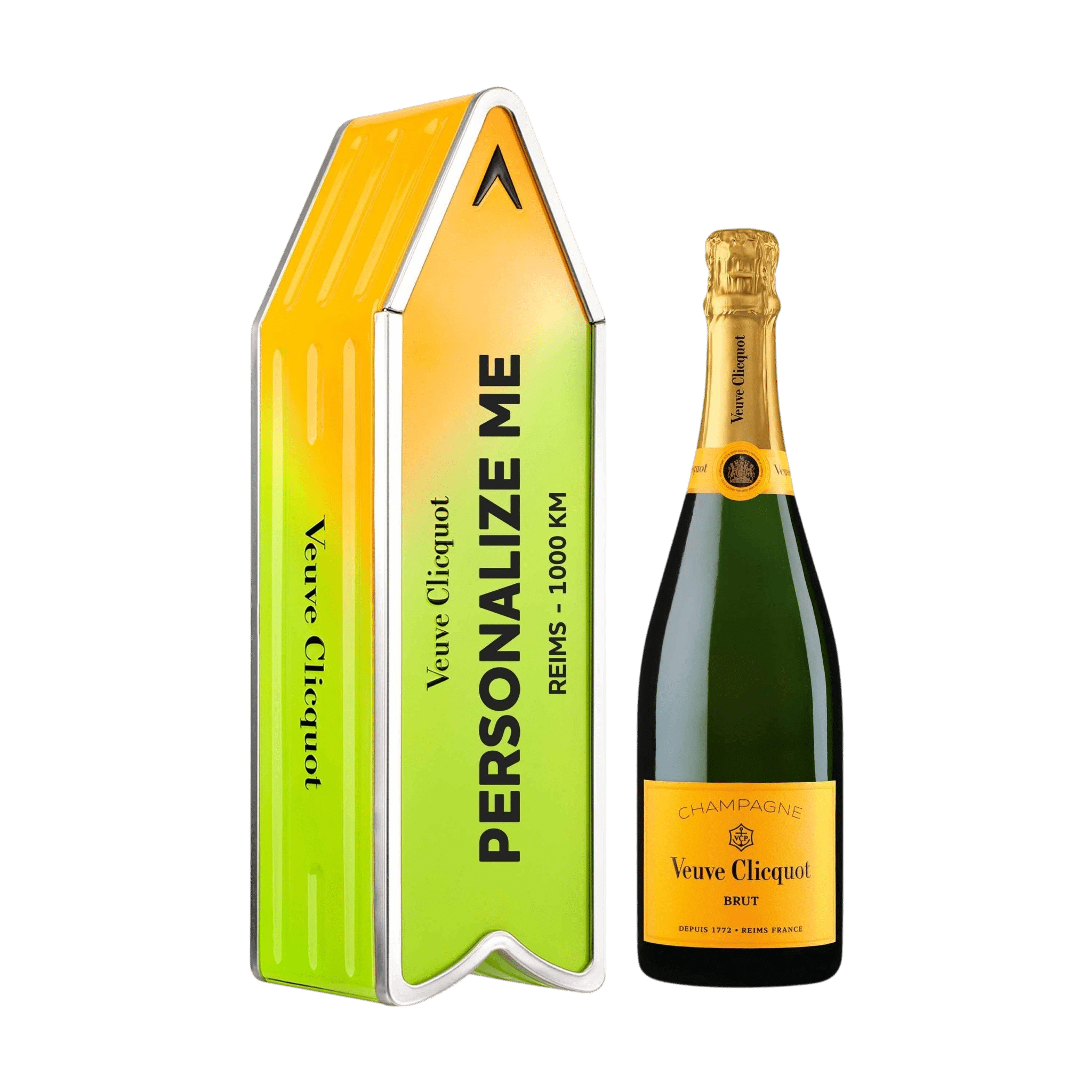 Veuve Clicquot Veuve Clicquot Yellow Label Brut NV 75 cl. Personliggør Green Arrow Tin kasse - PremiumBottles