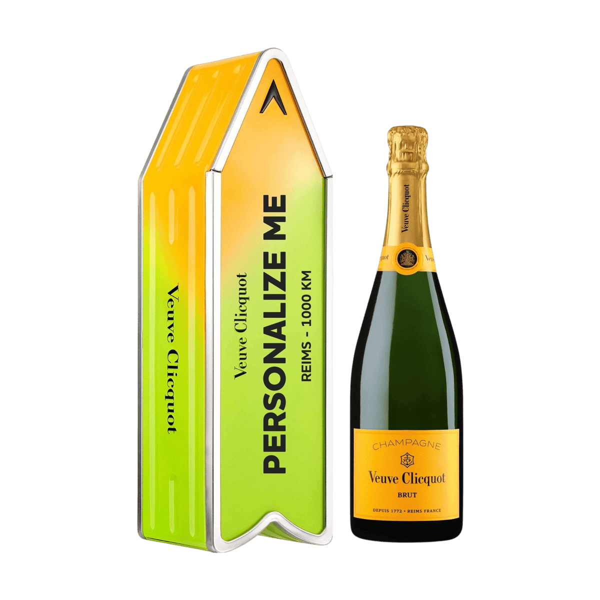 Veuve Clicquot Veuve Clicquot Yellow Label Brut NV 75 cl. Personliggør Green Arrow Tin kasse - PremiumBottles