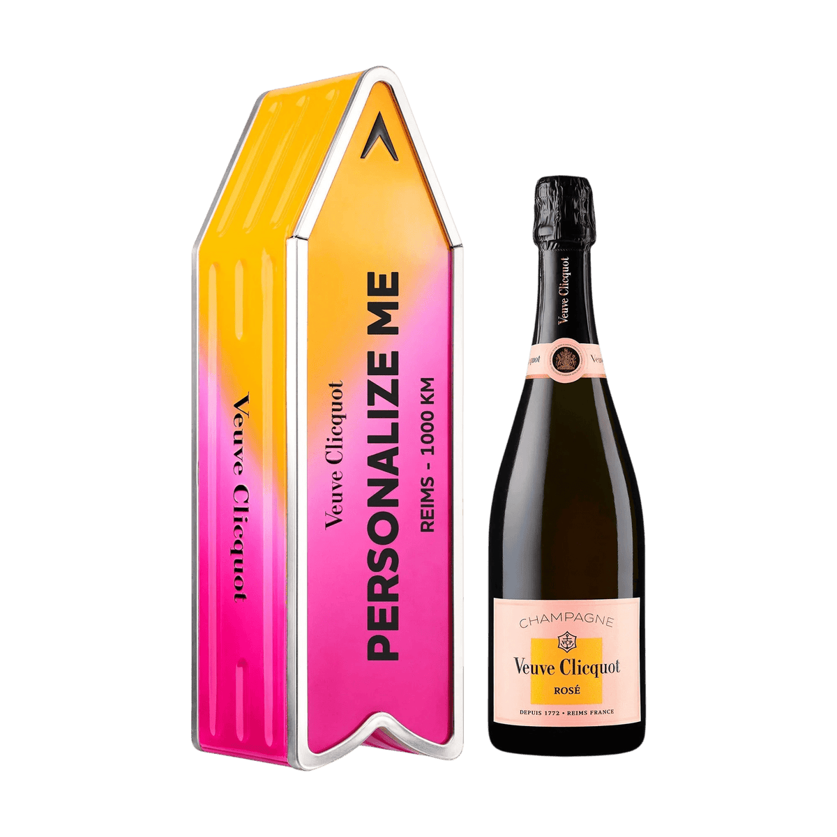 Veuve Clicquot Veuve Clicquot Rosé 75 cl. Personliggør Pink Arrow Tin kasse - PremiumBottles