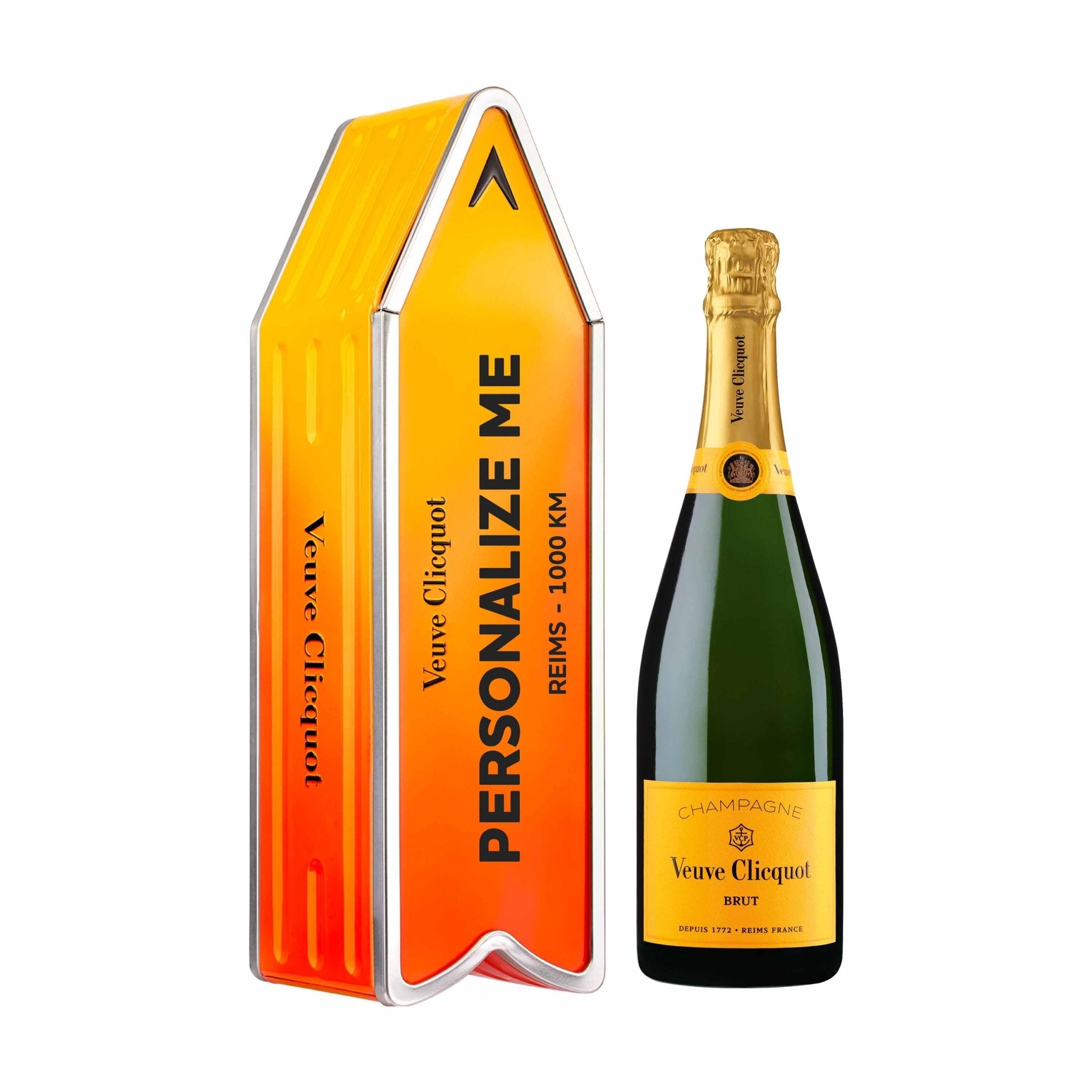 Veuve Clicquot Veuve Clicquot Yellow Label Brut NV 75 cl. Personliggør Orange Arrow Tin kasse - PremiumBottles