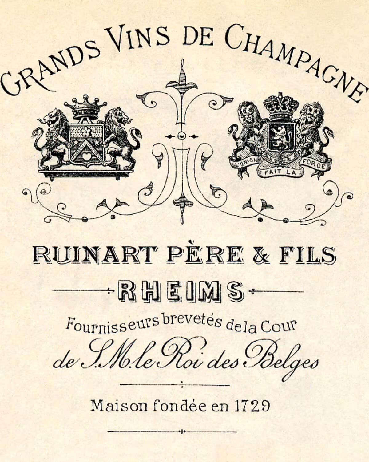 Ruinart Père & Fils vintage champagne etiket fra 1729