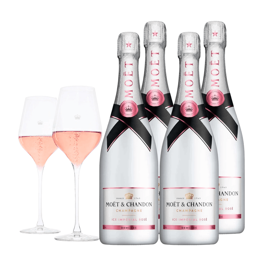 Champagne Moët &amp; Chandon ICE Imperial Rosé 75 cl. (4 stk. + 2 Moët glas)