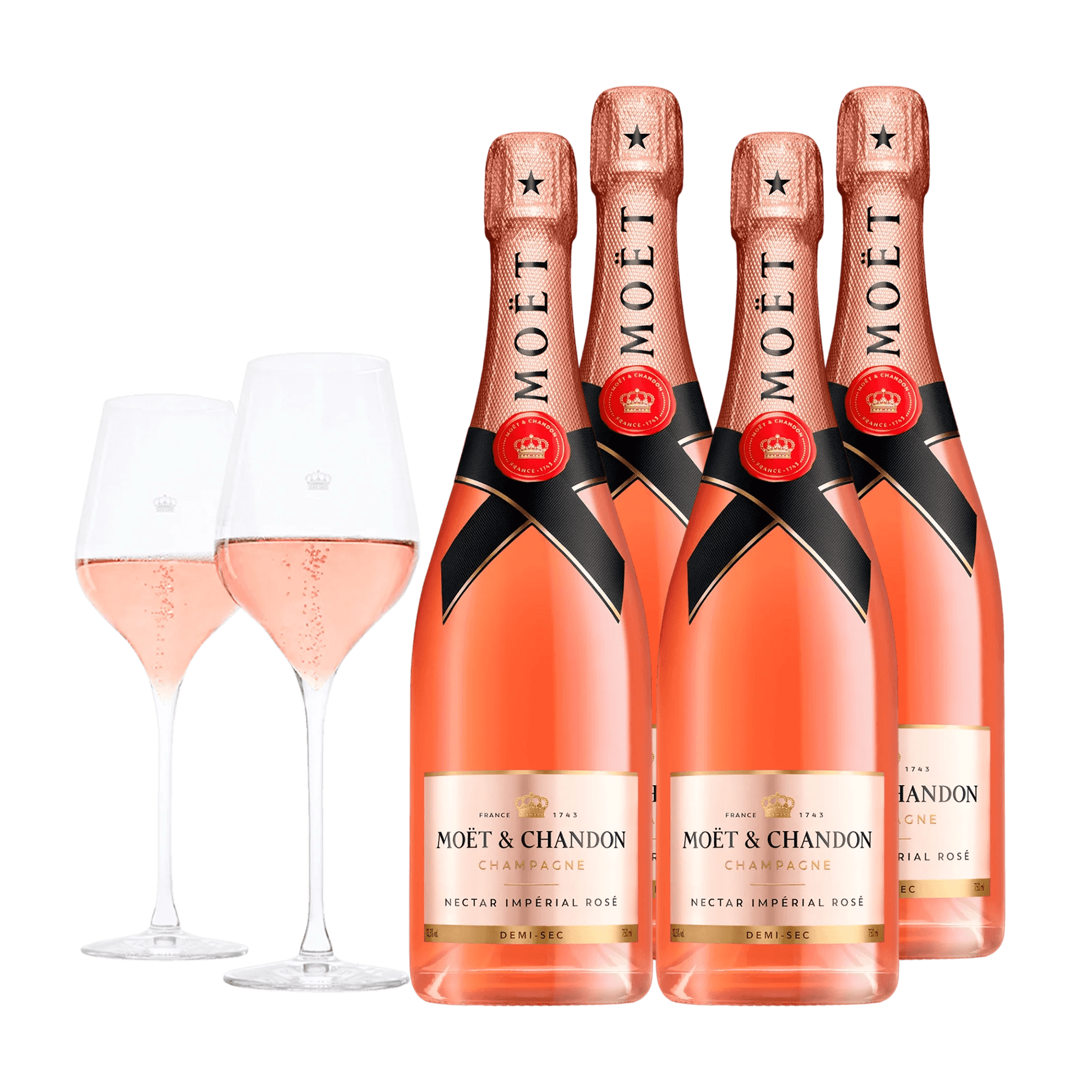 Champagne Moët &amp; Chandon Nectar Imperial Rosé 75 cl. (4 stk. + 2 Moët glas)