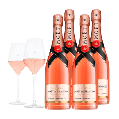 Champagne Moët &amp; Chandon Nectar Imperial Rosé 75 cl. (4 stk. + 2 Moët glas)