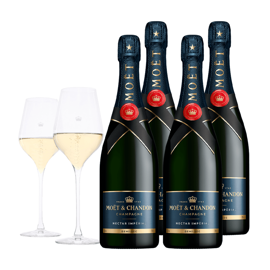 Champagne Moët &amp; Chandon Nectar Imperial 75 cl. (4 stk. + 2 Moët glas)