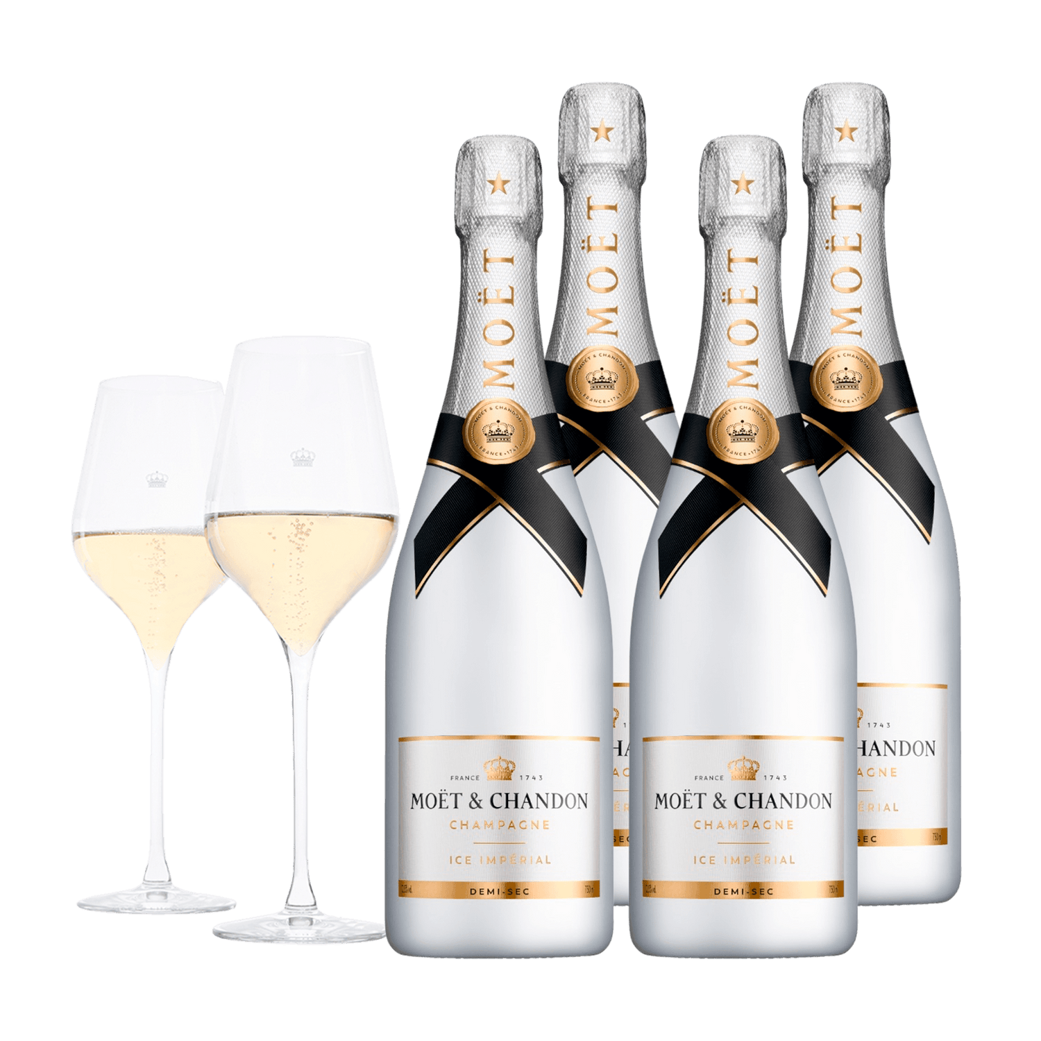 Champagne Moët &amp; Chandon ICE Imperial 75 cl. (4 stk. + 2 Moët glas)