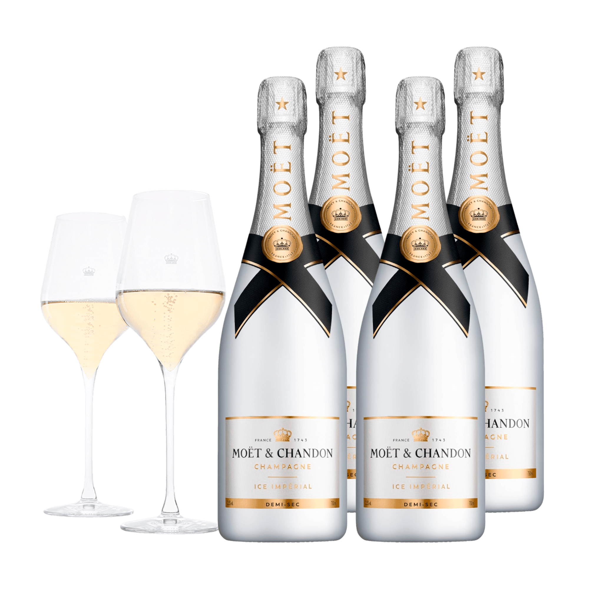 Champagne Moët &amp; Chandon ICE Imperial 75 cl. (4 stk. + 2 Moët glas)