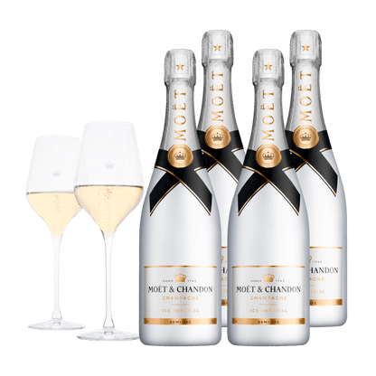 Champagne Moët &amp; Chandon ICE Imperial 75 cl. (4 stk. + 2 Moët glas)