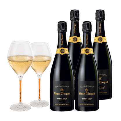 Champagne Veuve Clicquot Extra Brut Extra Old 5, 75 cl. (4 stk. + 2 Veuve Clicquot glas)
