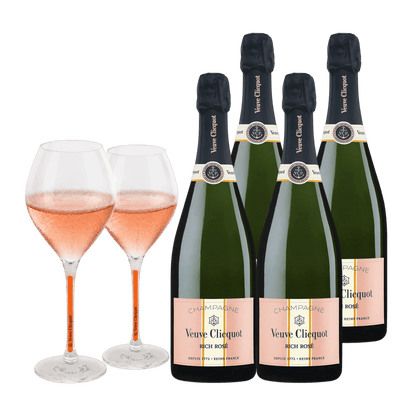Champagne Veuve Clicquot RICH Rosé 75 cl. (4 stk. + 2 Veuve Clicquot glas)