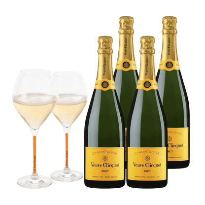 Champagne Veuve Clicquot Yellow Label Brut 75 cl. (4 stk. + 2 Veuve Clicquot glas)