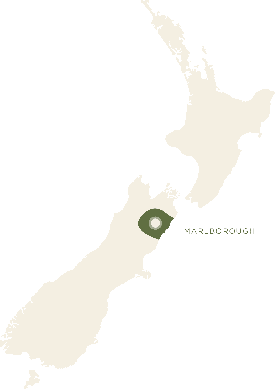 Kort over New Zealand med Marlborough regionen markeret i grøn