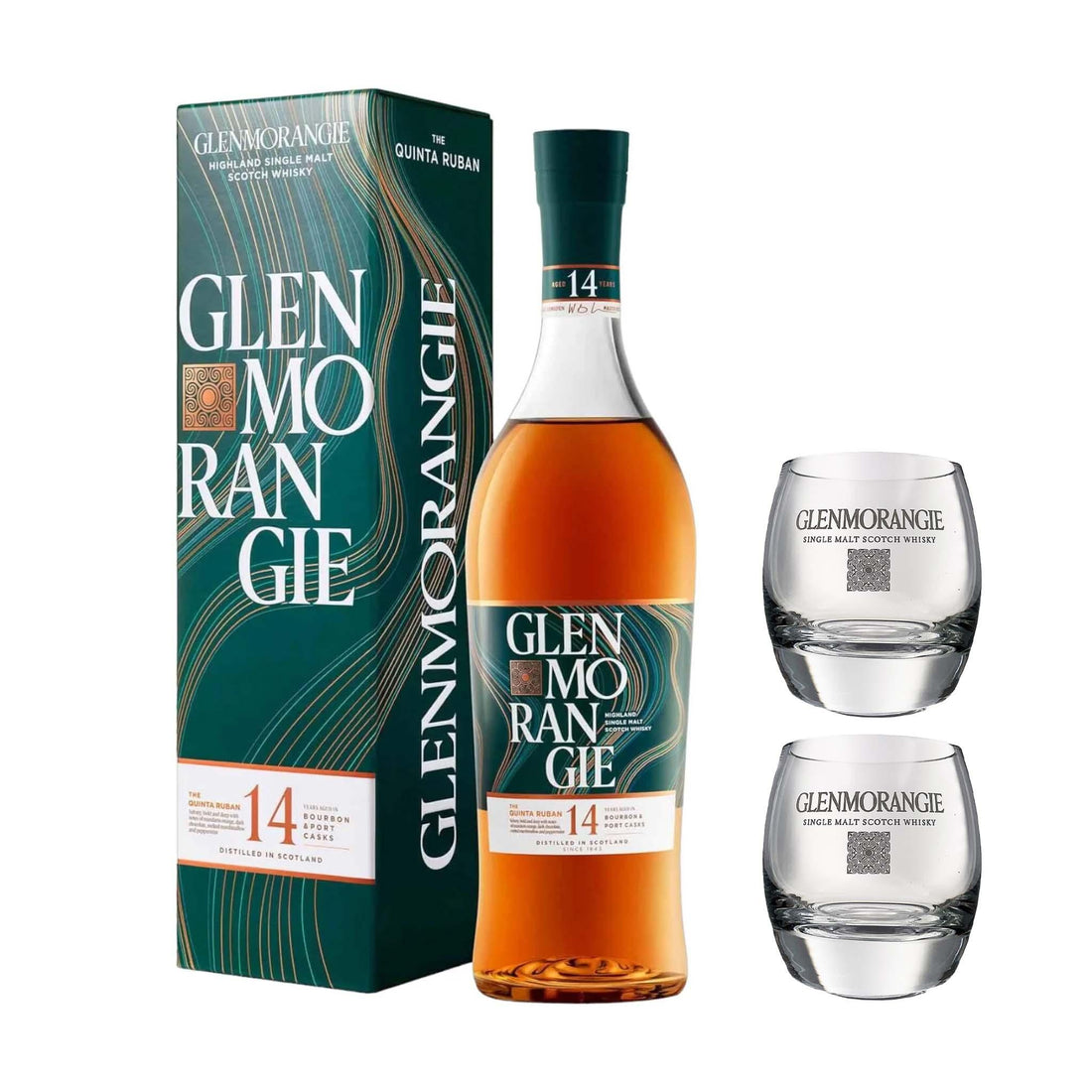 Glenmorangie Glenmorangie Quinta Ruban Portvin Cask 70 cl. 46% med gaveæske (inkl. to glas) - PremiumBottles