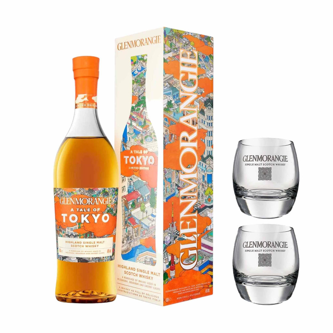 Glenmorangie Glenmorangie Tale Of Tokyo Sherry &amp; Bourbon Cask 70 cl. 46% med gaveæske (inkl. to glas) - PremiumBottles