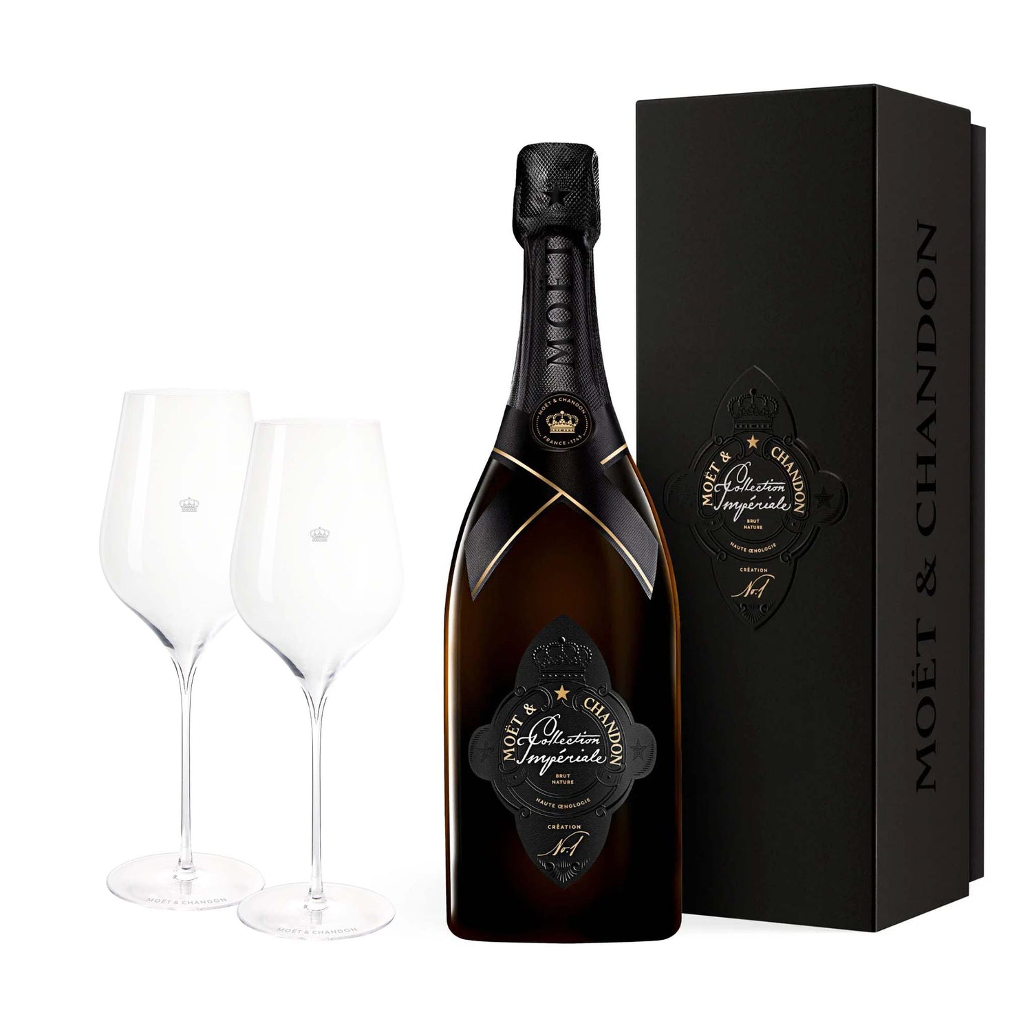 Moët &amp; Chandon Moët &amp; Chandon Collection Impériale Creation No.1, 75 cl. med gaveæske inkl. to MOËT Signature Glas - PremiumBottles