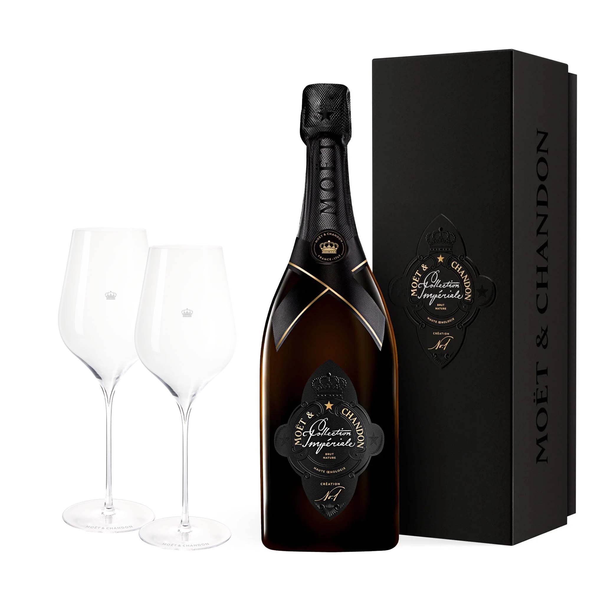 Moët &amp; Chandon Moët &amp; Chandon Collection Impériale Creation No.1, 75 cl. med gaveæske inkl. to MOËT Signature Glas - PremiumBottles