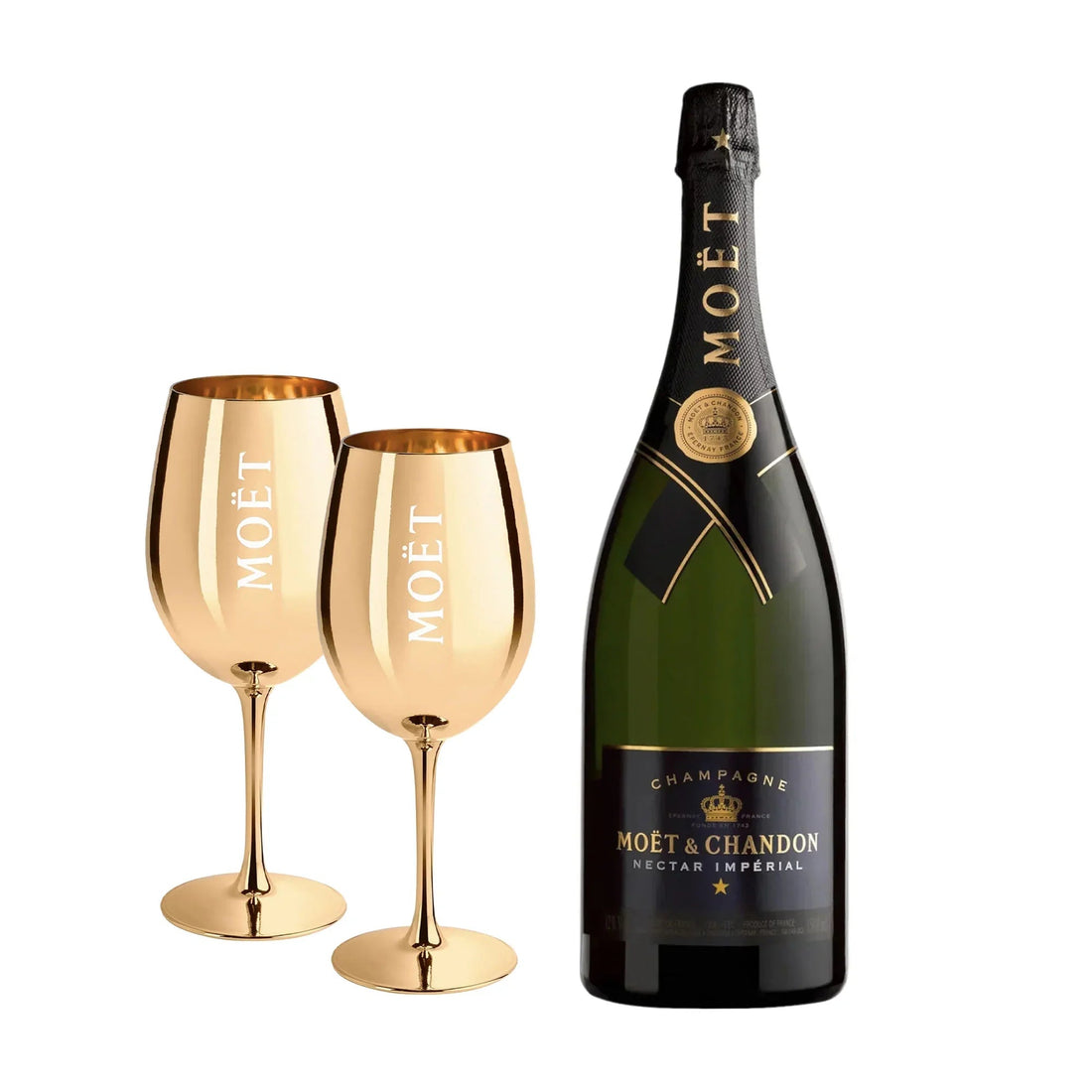 Moët &amp; Chandon Moët &amp; Chandon Nectar Impérial NV Demi - Sec Magnum 150 cl. inkl. to Gyldne MOËT glas - PremiumBottles