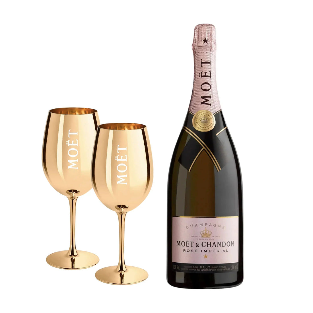 Moët &amp; Chandon Moët &amp; Chandon Rose Imperial Brut NV Magnum 150 cl. inkl. to Gyldne MOËT glas - PremiumBottles