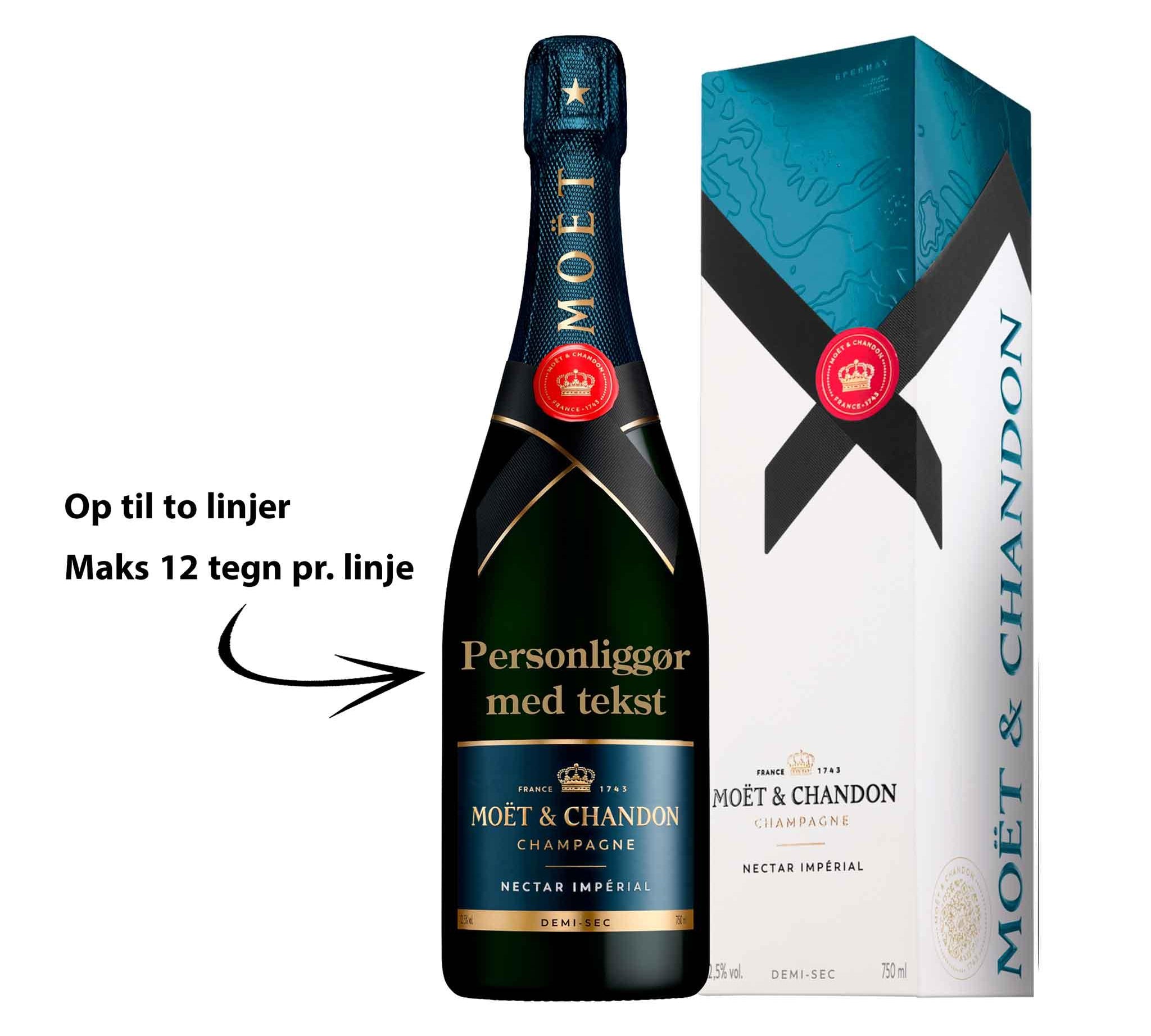 Moët & Chandon Personliggør Moët & Chandon Nectar Impérial NV Demi - Sec 75 cl. med gaveæske - PremiumBottles