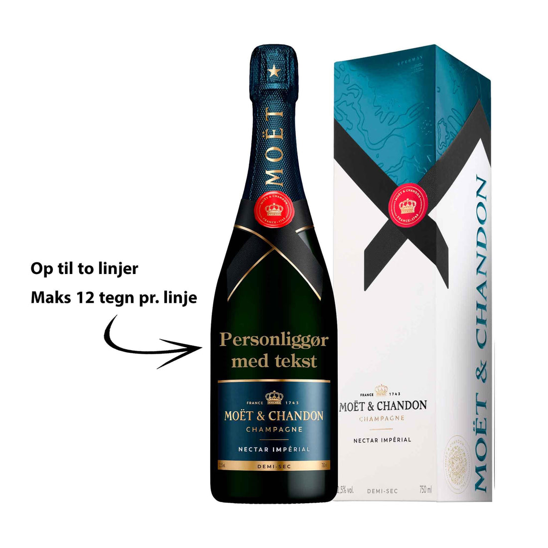 Moët &amp; Chandon Personliggør Moët &amp; Chandon Nectar Impérial NV Demi - Sec 75 cl. med gaveæske - PremiumBottles