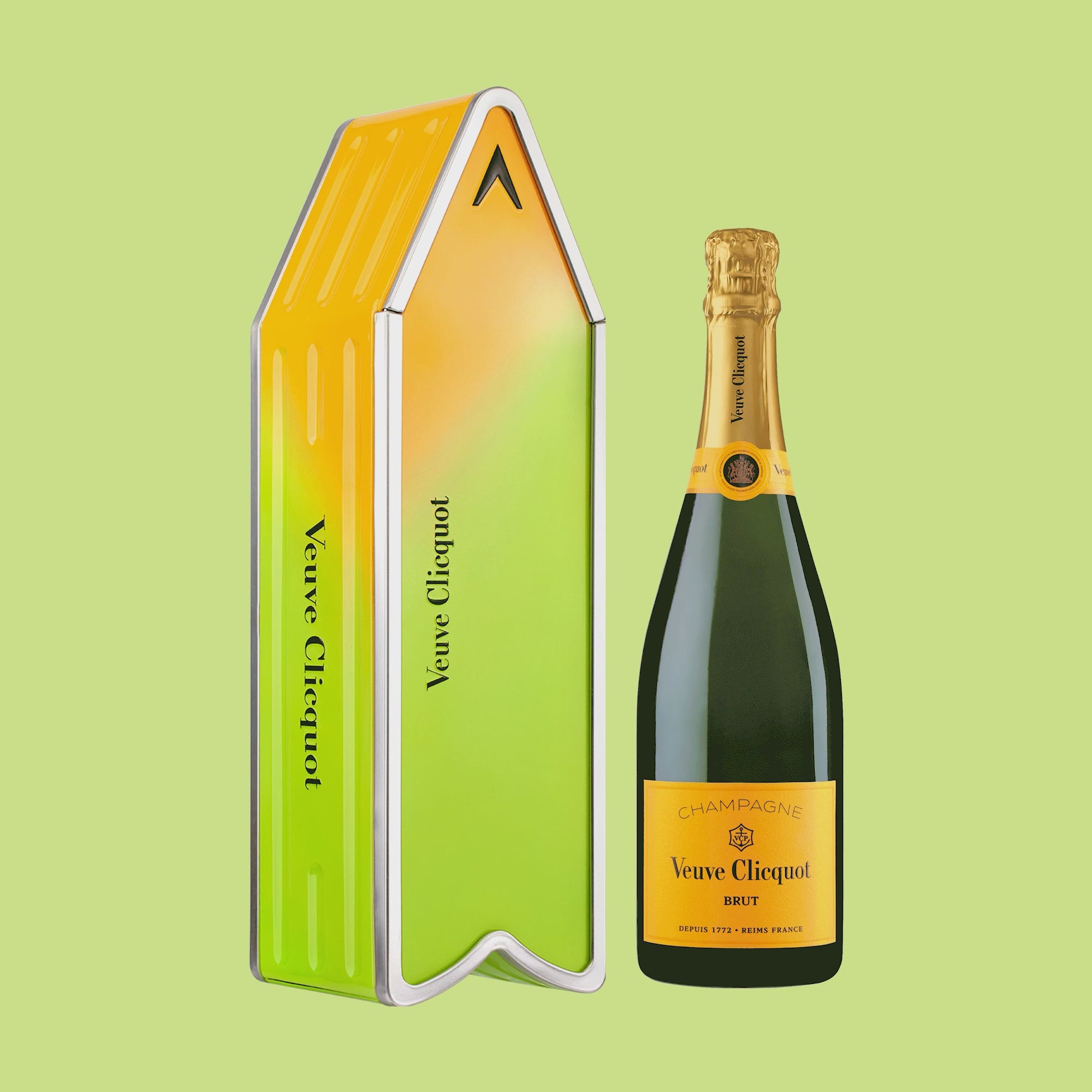Champagne Veuve Clicquot Yellow Label Brut NV 75 cl. Personliggør Green Arrow Tin kasse