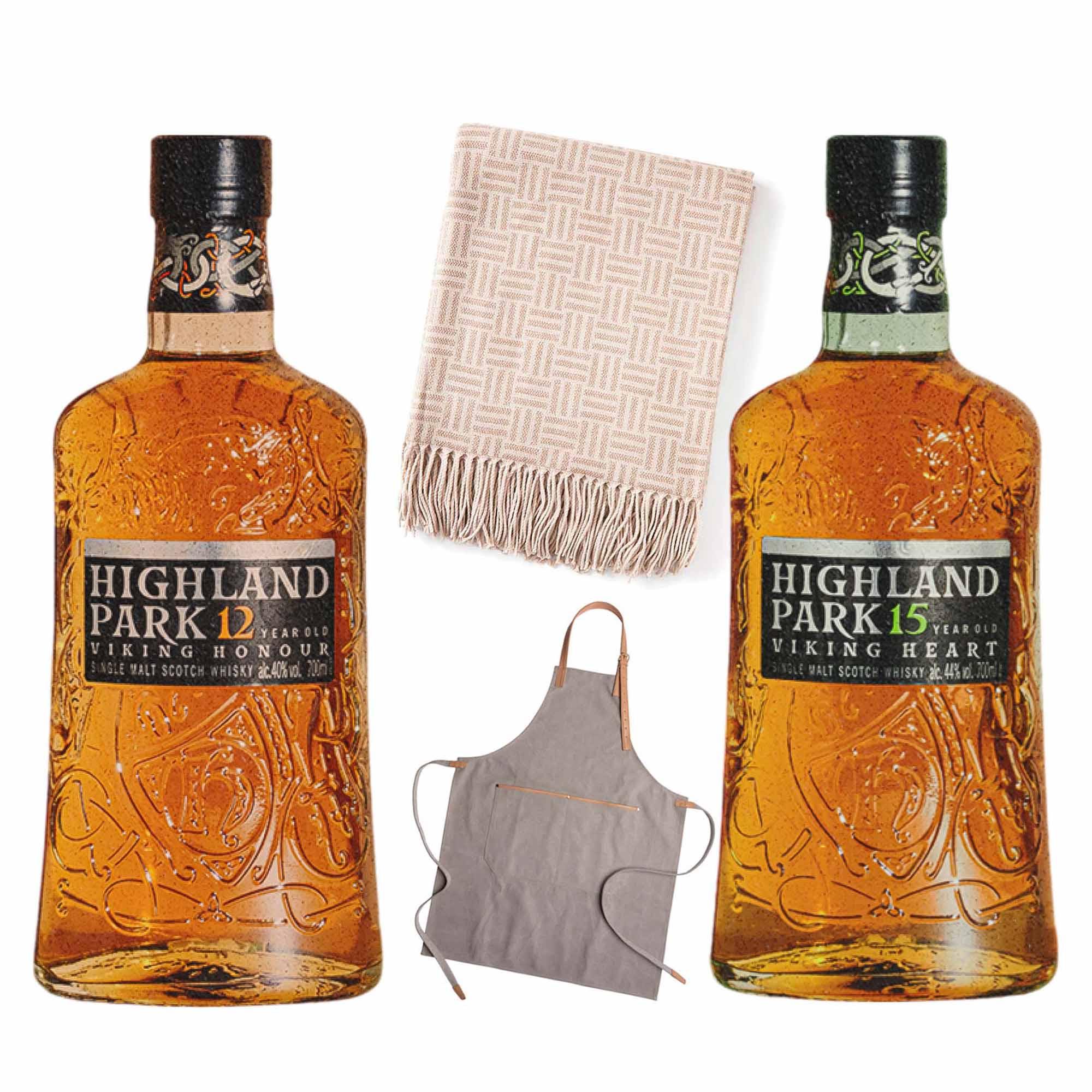 Smagekasser Highland Park Autumn Pakketilbud: 1 x 12 års, 1 x 15 års + gratis plaid og forklæde - PremiumBottles